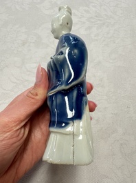 Five Chinese blue and white figures, Qianlong/Jiaqing