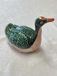 A Chinese export famille rose goose-form tureen and stand, Qianlong