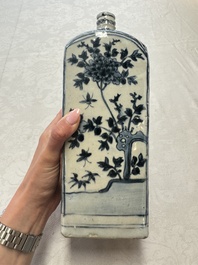 A Chinese blue and white kendi and a square flask, Wanli
