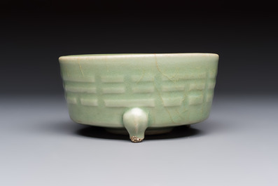 A Chinese Longquan celadon 'Bagua' tripod censer, Ming