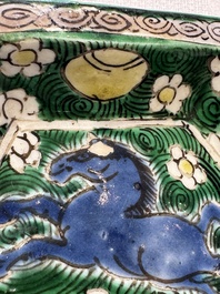A Chinese verte biscuit eight-piece sweetmeat set with flying horses, 19th C.