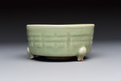 A Chinese Longquan celadon 'Bagua' tripod censer, Ming