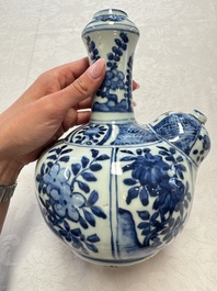 A Chinese blue and white kendi and a square flask, Wanli