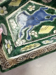 A Chinese verte biscuit eight-piece sweetmeat set with flying horses, 19th C.
