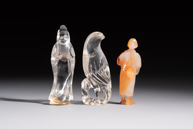 A group of ten Chinese hardstone and cherry amber carvings, 20th C.