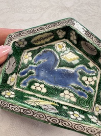 A Chinese verte biscuit eight-piece sweetmeat set with flying horses, 19th C.