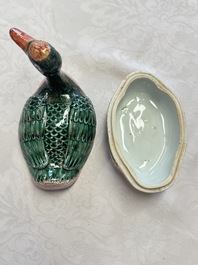 A Chinese export famille rose goose-form tureen and stand, Qianlong