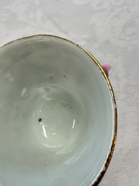 A Chinese famille rose wine pot and a pair of covered wine warming bowls with cups, Qianlong and Wang Fulong Zhi 汪福隆制 marks, 19/20th C.