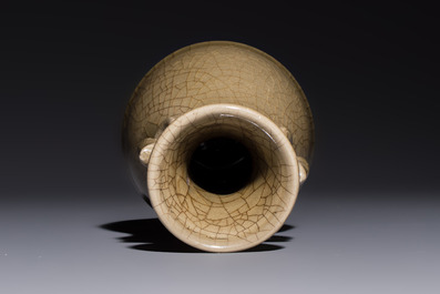 A Chinese Longquan celadon vase with handles, Ming