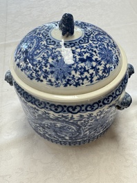 Two Chinese blue and white 'Chilong' covered warming bowls, Guangxu mark and of the period