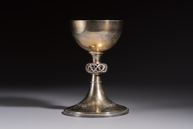 A fine French gilt silver Gothic Revival chalice with a reticulated crown of thorns, late 19/early 20th C.