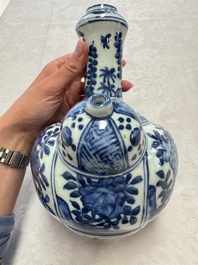 A Chinese blue and white kendi and a square flask, Wanli