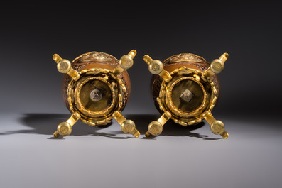 A pair of Belgian bronze and ormolu-mounted Japonism vases, Compagnie des Bronzes de Bruxelles, 19th C.