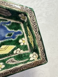 A Chinese verte biscuit eight-piece sweetmeat set with flying horses, 19th C.