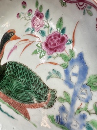 A Chinese export famille rose goose-form tureen and stand, Qianlong