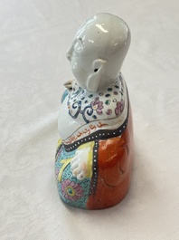 Two Chinese Dehua blanc-de-Chine Buddhist lions, three famille rose figures, and a white-glazed group, Kangxi and later