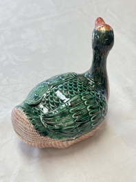 A Chinese export famille rose goose-form tureen and stand, Qianlong