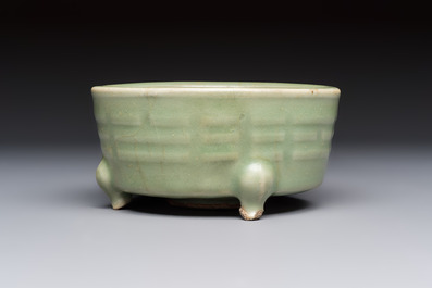 A Chinese Longquan celadon 'Bagua' tripod censer, Ming