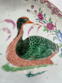 A Chinese export famille rose goose-form tureen and stand, Qianlong