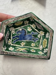 A Chinese verte biscuit eight-piece sweetmeat set with flying horses, 19th C.