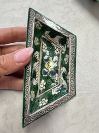 A Chinese verte biscuit eight-piece sweetmeat set with flying horses, 19th C.