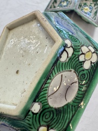 A Chinese verte biscuit eight-piece sweetmeat set with flying horses, 19th C.