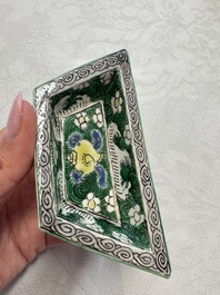 A Chinese verte biscuit eight-piece sweetmeat set with flying horses, 19th C.