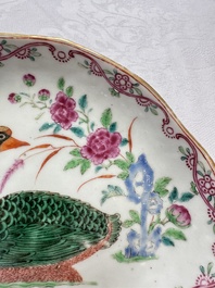 A Chinese export famille rose goose-form tureen and stand, Qianlong