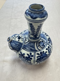 A Chinese blue and white kendi and a square flask, Wanli