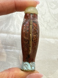 Five various Chinese cloisonn&eacute;, glass, horn and enamel snuff bottles, Qianlong mark, 19/20th C.