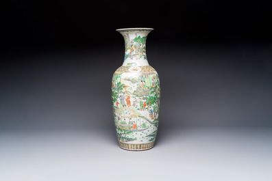 A large Chinese famille verte vase with figures in a garden, 19th C.