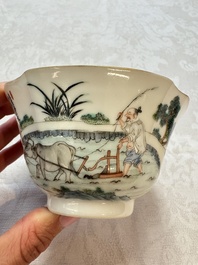 A Chinese famille rose 'Rice and Silk Production' bowl, Daoguang mark and of the period