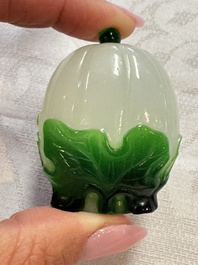 Five Chinese white jade and glass snuff bottles, 19/20th C.