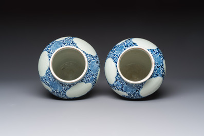 A pair of unusual Japanese Arita blue and white 'Unfinished' vases, Edo, 17/18th C.