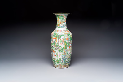 A large Chinese famille verte vase with figures in a garden, 19th C.