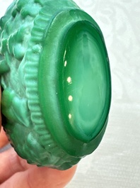 Five Chinese hardstone and glass snuff bottles, 20th C.