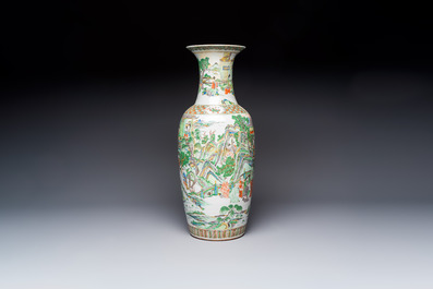 A large Chinese famille verte vase with figures in a garden, 19th C.