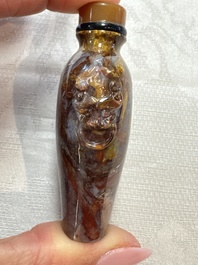 Five Chinese hardstone and glass snuff bottles, 20th C.