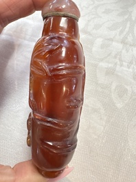 Five various Chinese jade, jadeite, agate and glass snuff bottles, 19th C.