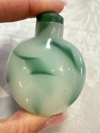 Five various Chinese jade, jadeite, agate and glass snuff bottles, 19th C.