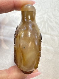 Five various Chinese jade, jadeite, agate and glass snuff bottles, 19th C.