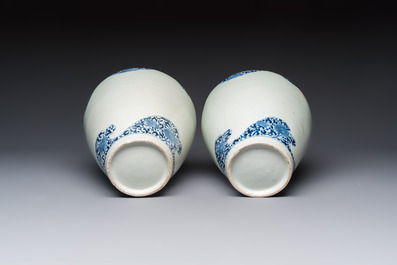 A pair of unusual Japanese Arita blue and white 'Unfinished' vases, Edo, 17/18th C.
