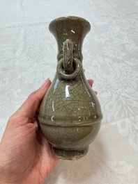 A Chinese Longquan celadon vase with handles, Ming