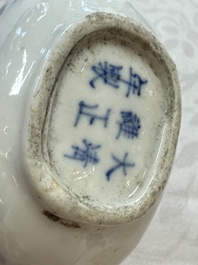 Five various Chinese blue and white snuff bottles, Yongzheng, Qianlong and Tongzhi marks, 19th C.