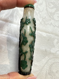 Five various Chinese cloisonn&eacute;, glass, horn and enamel snuff bottles, Qianlong mark, 19/20th C.