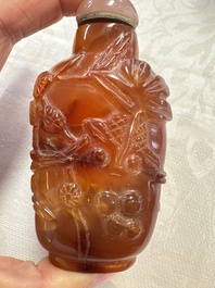 Five various Chinese jade, jadeite, agate and glass snuff bottles, 19th C.