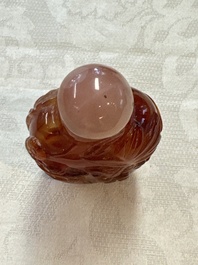 Five various Chinese jade, jadeite, agate and glass snuff bottles, 19th C.