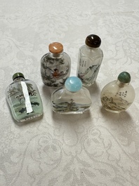 Five Chinese inside-painted snuff bottles, signed Chen Runpu 陈润璞 and Sun Xuecun 孙雪村, 20th C.