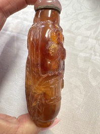 Five various Chinese jade, jadeite, agate and glass snuff bottles, 19th C.