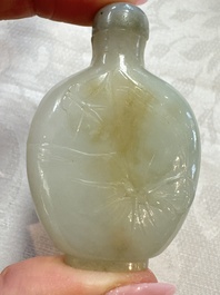 Five various Chinese jade, jadeite, agate and glass snuff bottles, 19th C.